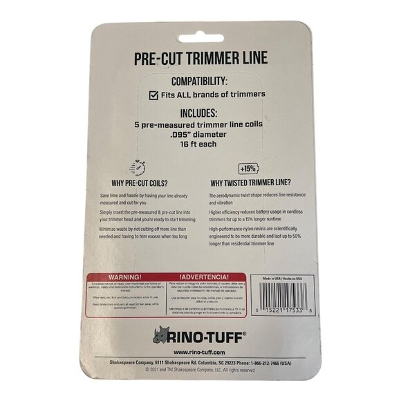 Rino-Tuff Precut Pro Twisted Trimmer Line Universal Fit .095" x 16-ft (5 Pk) - Picture 3 of 4